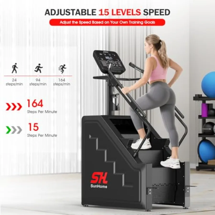 Commercial stair stepper machine for cardio and lower body workouts, steel construction, black finish, 660 lbs weight capacity