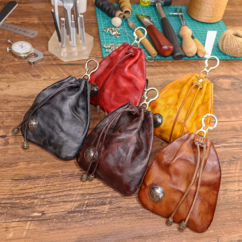 Outdoor Key Bag Genuine Leather Cheap Coin Purse Coin Bag Drawstring Waist Bag Organizer Pouch Calabash Jewelry Packing Bags