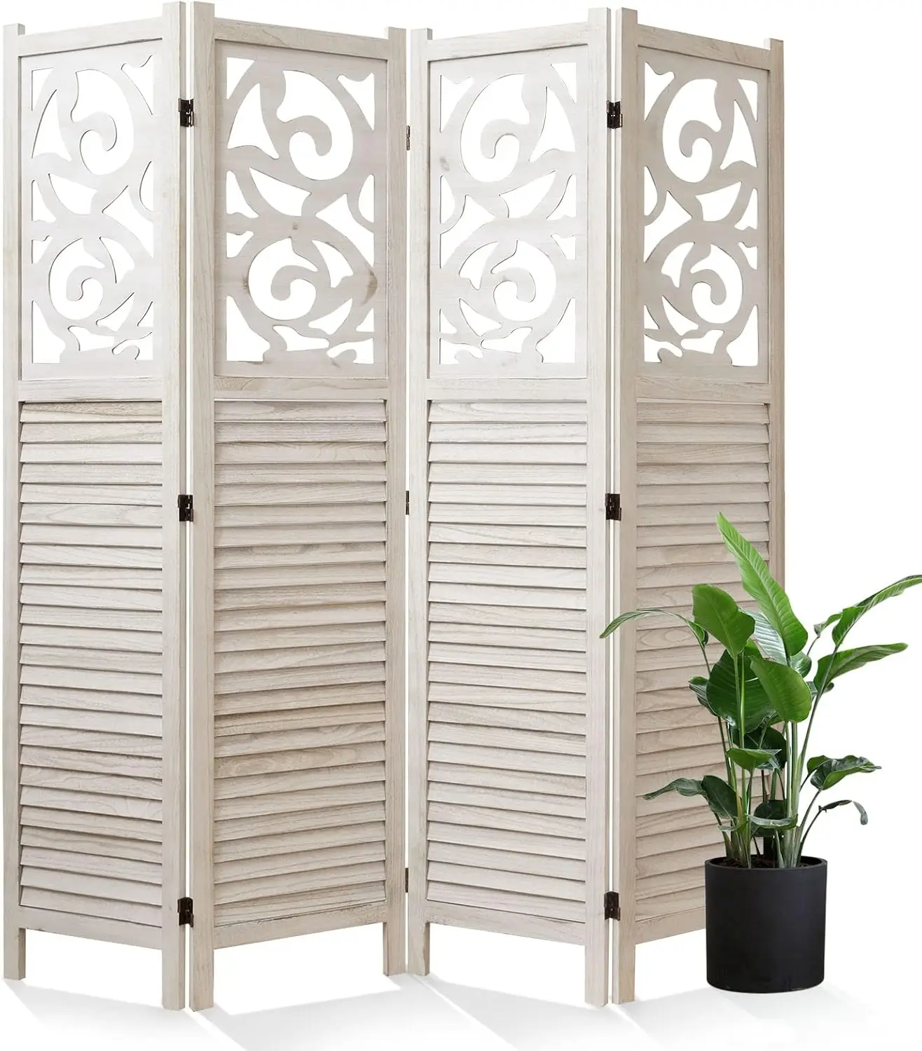 

Room Divider Wood Carved Wall Divider Indoor Folding Portable Partition Screen for Home Office Garden Terrace - 4 Panel,
