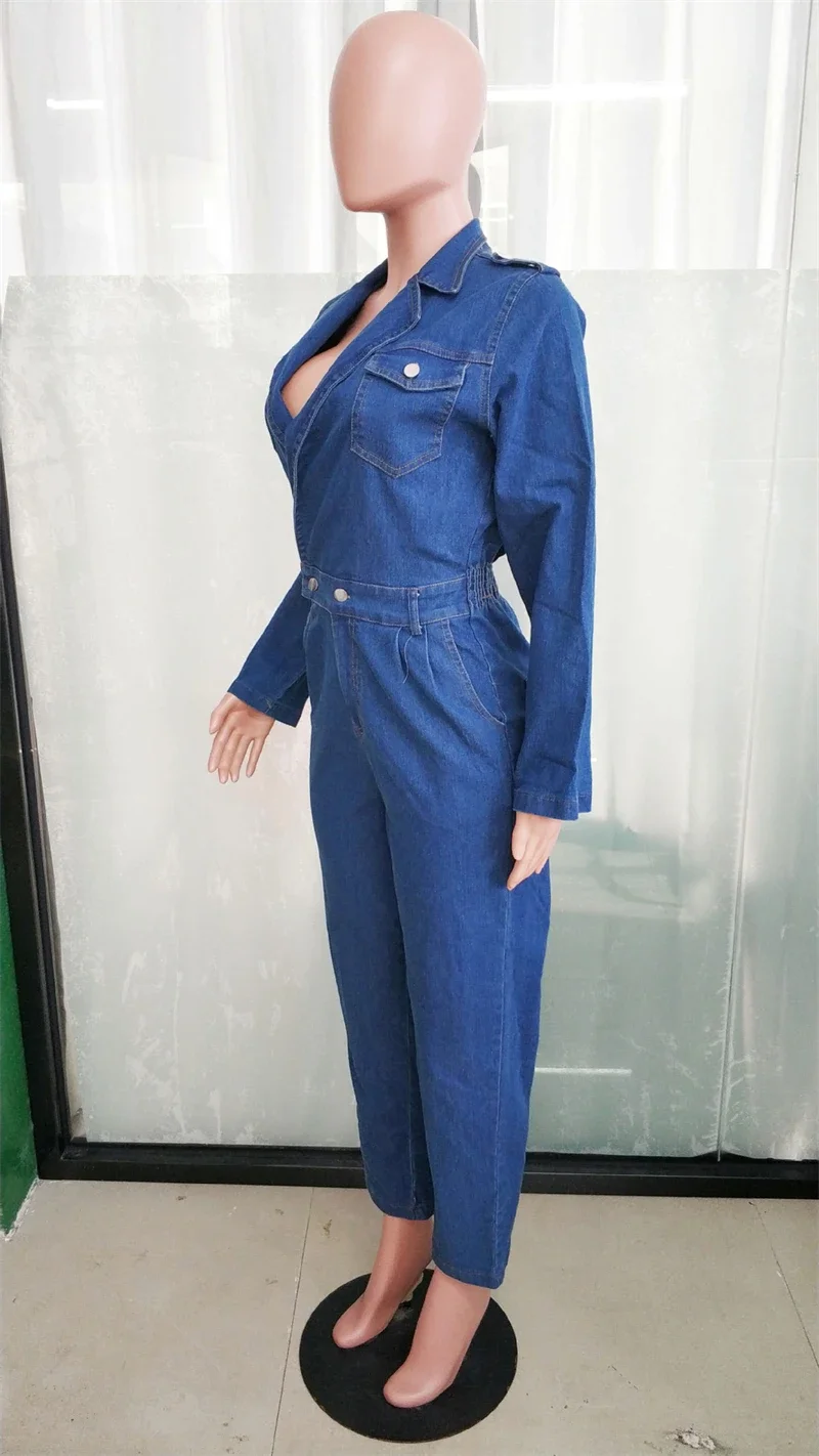 Streetwear Jeans Jumpsuits Fall Clothes 2024 Women Turn Down Collar Denim Rompers Playsuits Fashion One Pieces Overalls Outfits