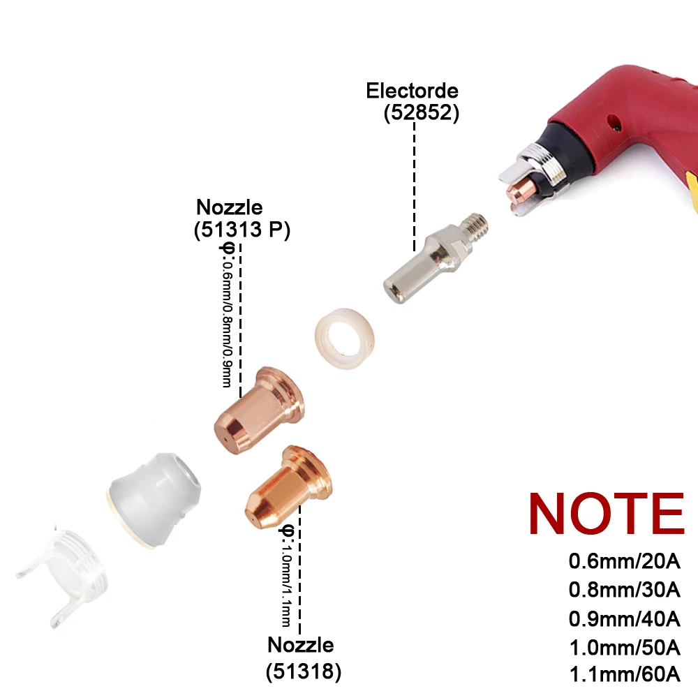Pt60 Plasmaschneider-Brenner Verbrauchsmaterialien Elektrode 52582 Düse 51318-0,6/0,8/0,9mm 51313P-1,0/1,1mm Passend für IPT-60 PT-60 IPT-40 PT40 – Detail 2