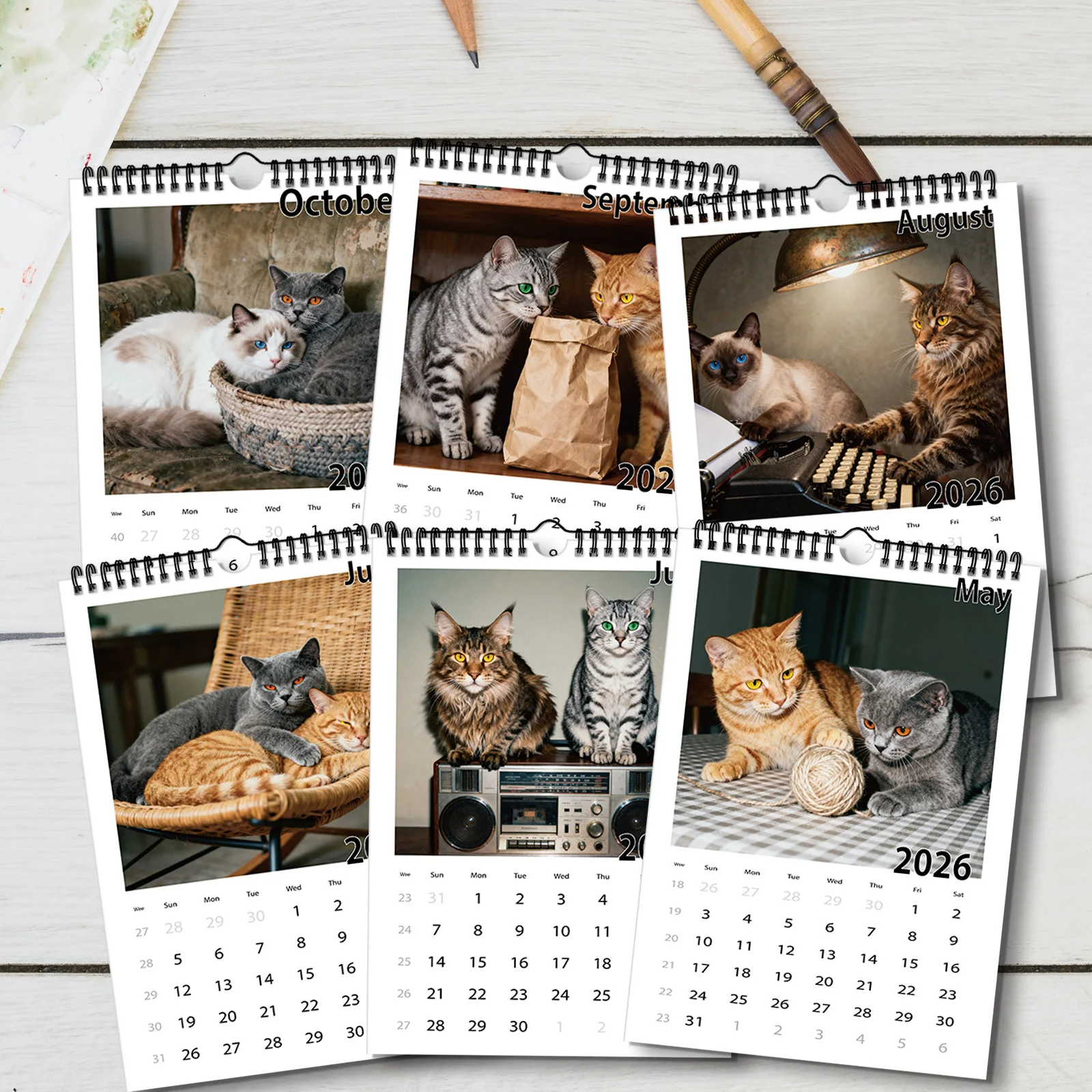 1 قطعة 2026 تقويم حائط A4، تقويم عيد الميلاد، مخطط شهري مع صور قطة لطيفة، مثالي للمعلم المنزلي للمكتب والمدرسة #5