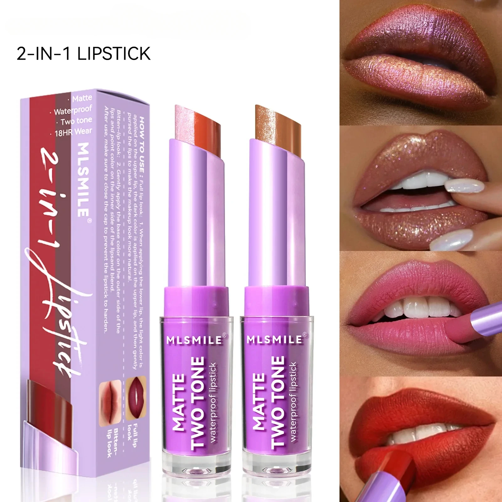 Velvet Matte Lipstick Two Tone Retro Sexy Matte Lipstick Moisturizing Long-Lasting Coloring Lipstick Lip Gloss Makeup Beauty