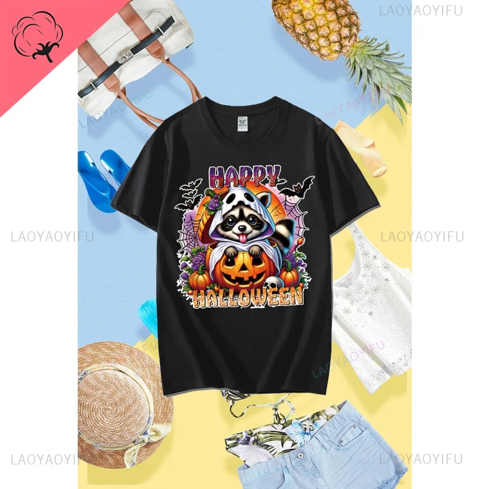 New Arrival Hallowmas Kawaii Cartoon Pumpkin Ghost Cotton Couple Clothes Trick or Treat Tshirt Streetwear Fashion Casual Man Tee