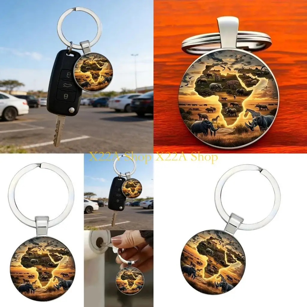 Unique African Themed Keychain Lions Elephant Giraffe Print Sustainable Metal Gift Souvenir