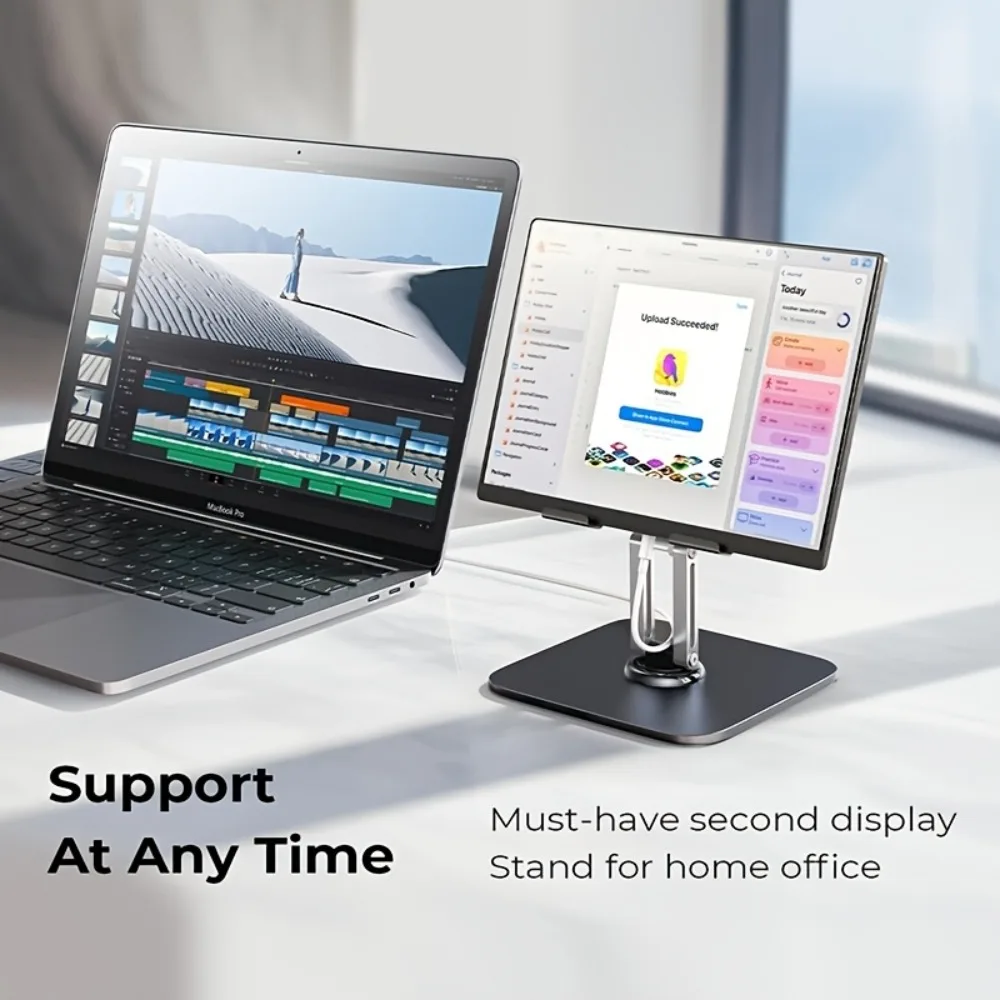 Sturdy Metal Tablet Stand Adjustable Height Rotating Base Uses for iPad Phone Video Call Work