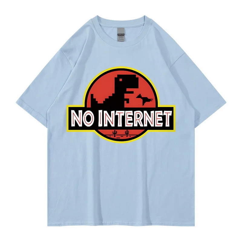 NO INTERNET Cartoon Dinosaur Game T-shirt Hip Hop Printed Summer Tee Shirt for Male T-rex Park Tops for Men Tees