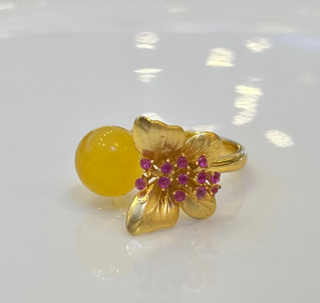 Certificate Genuine Blatic Amber 925 Silver Butterfly Open Ring For Female 10mm Natural Yellow Amber Cocktail Band Jewelry Gift