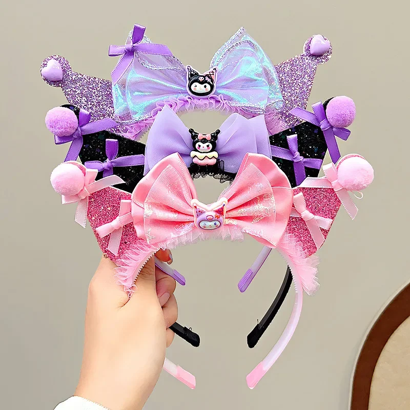 Sanrio Kuromi Headband Cute Cartoon Girl Child Kawaii Versatile Bow Lolita Hair Accessories Washed Bundled Hair Holiday Gifts