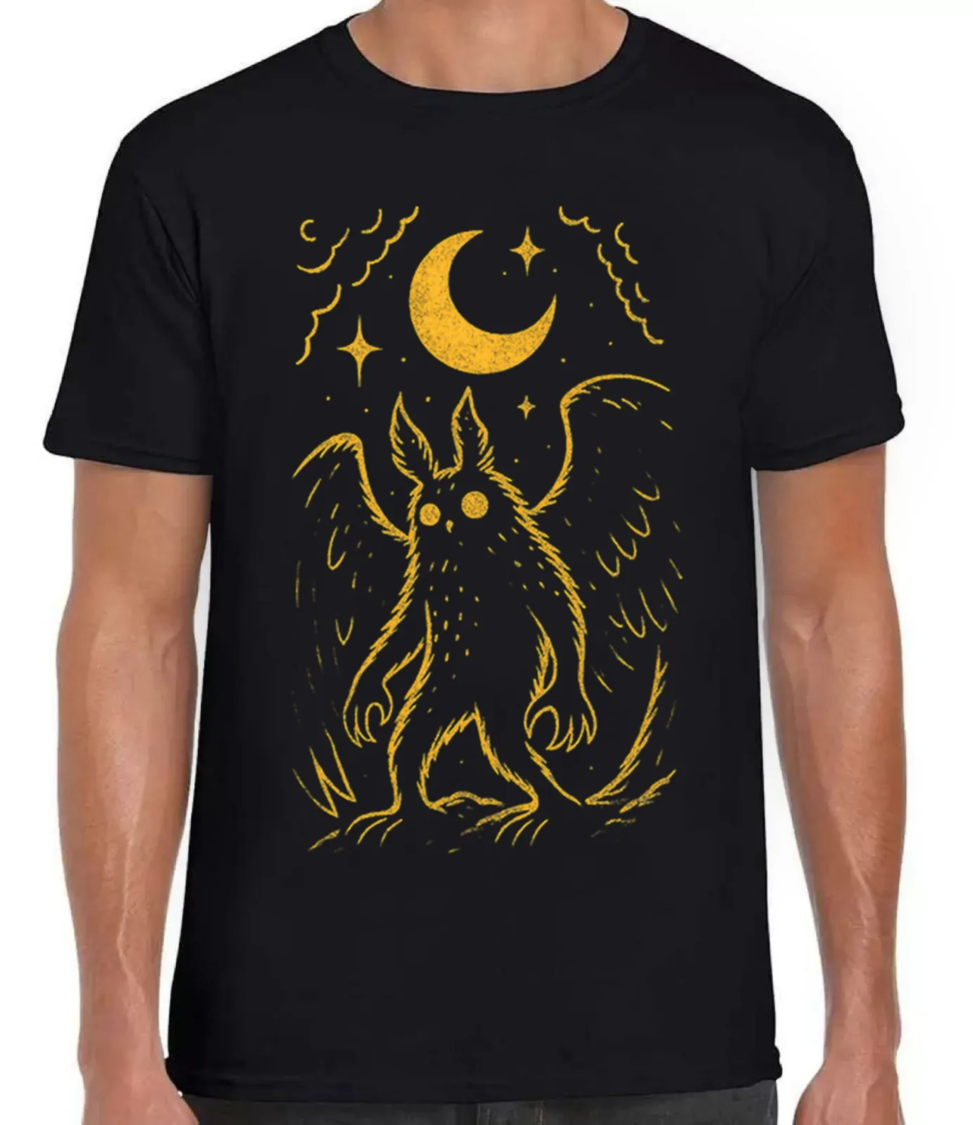 Mothman Weird Strange Unusual Cryptid Cryptozoology Gift Tee Black T Shirt 475