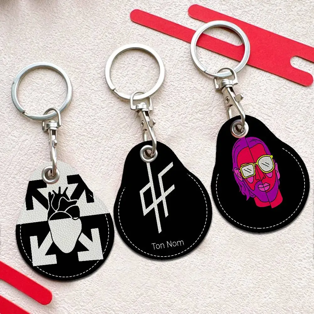 PNL QLF Rapper Singer Men And Womenn Universal Antirust Keychain PU Learther Access Card Holder Drop Key Tag Ring