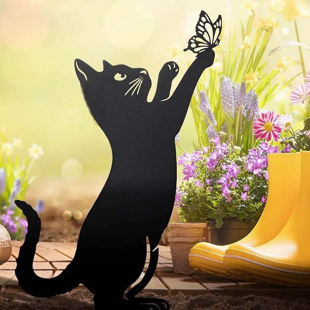 Iron Art Black Cat Garden Statue Silhouette Sculpture Outdoor Garden Backyard Decoration Odporna na warunki atmosferyczne figurka kota Yard Art