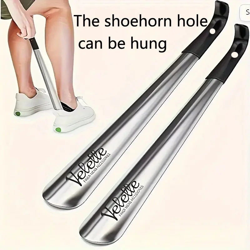 1pc Extra Long 42 cm Stainless Steel Shoe Horn for Elderly - Non-Slip Comfort Grip Handle, Durable Metal Construction, Easy