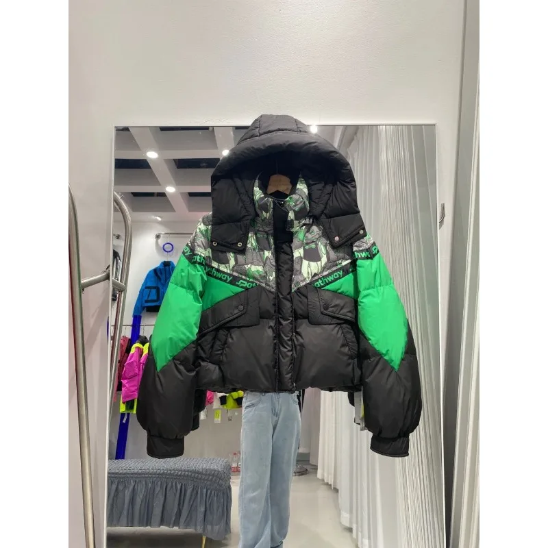 New Letter-style Down Jacket for Women Short Hooded Thick Jacket Fashionable and Trendy Brand Color-blocking Top Women’s Wear