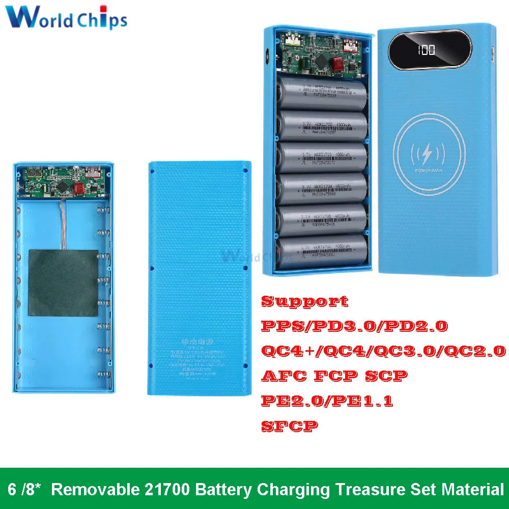 Removable 6/8*21700 Battery Charging Treasure Set Material 10W 22.5W 15W Battery Wireless Fast Charging Battery Holder Box DIY