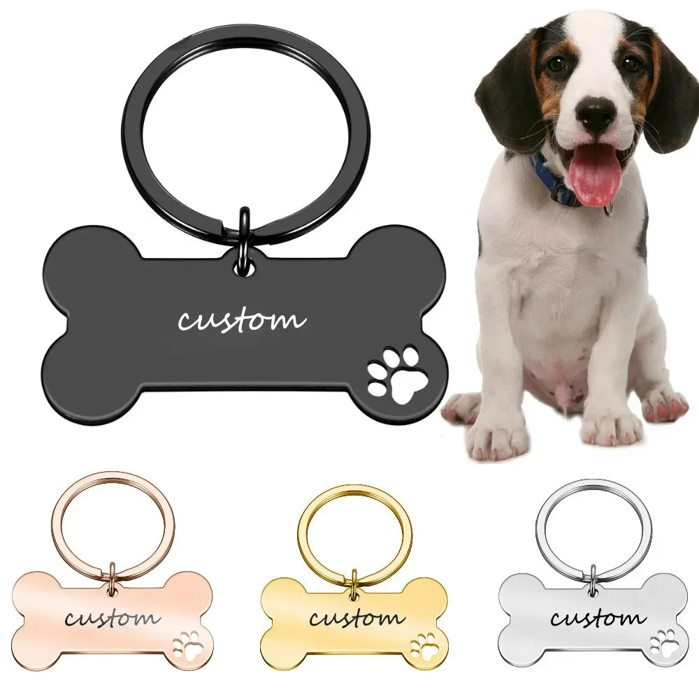 2025 Custom Anti Loss Personalized Pet Identity Tag Dog Necklace DIY Lettering Bone Style Puppy Paw Print Pendant Gift