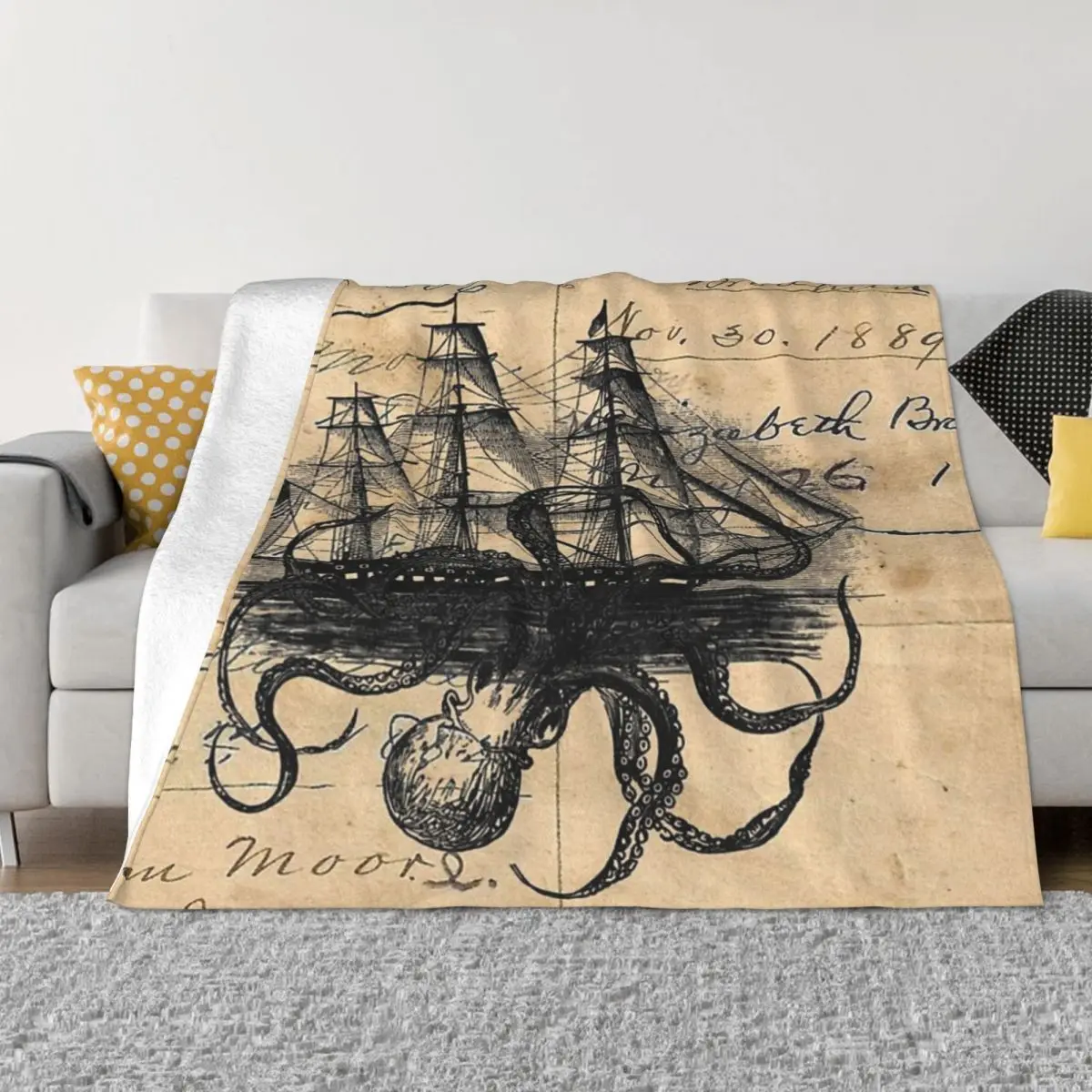 Kraken Attacking Ship On Ledger Design Quilt Bed Blanket Blankets & Throws Thin Wadding Blanket Throw Blanket