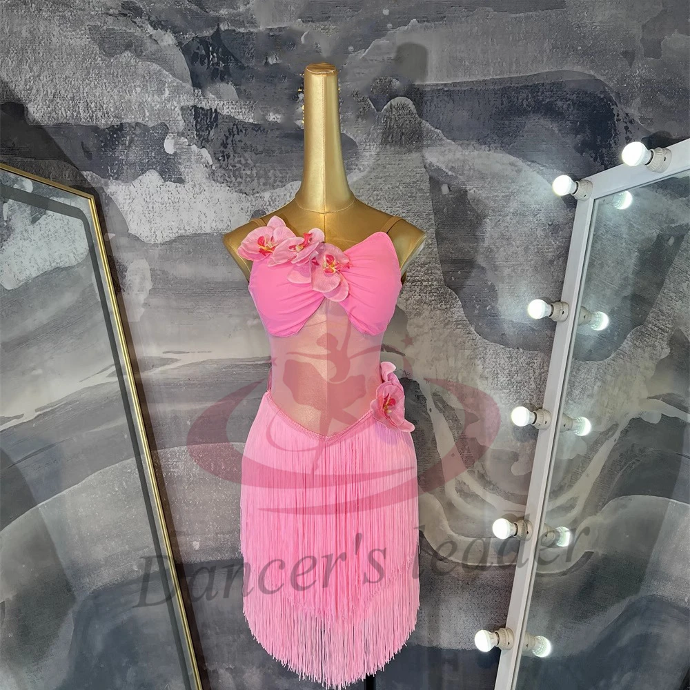 ラテンダンスドレスハイエンドカスタムフラワータッセルサスペンダー正確にタンゴ女性の大人と子供の専門服