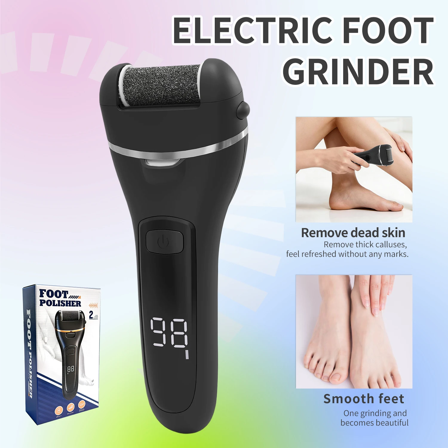 

Электрическая пилка для ног с питанием от USB, перезаряжаемая, с регулируемой скоростью, портативный инструмент для педикюра для мужчин и женщин