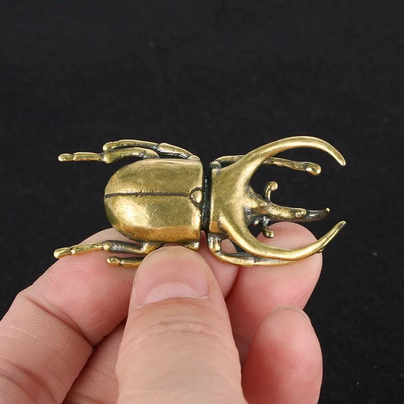 Antique Brass Beetle Figurines Decoration Crafts Copper Funny Insect Trypoxylus Miniatures Desktop Ornament Home Decor Tea Pet