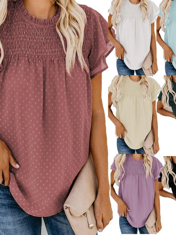 

Loose Roundne Pullover ort Sve Chiffon Tirt French Sle Women's Summer Top Casual Comfortable Breathable irt