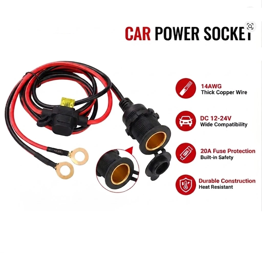 1M 12V/24V Car Charger Waterproof Modified Cigarette Lighter 300W High Power Full Copper Threaded Female Socket Assembly Charger
