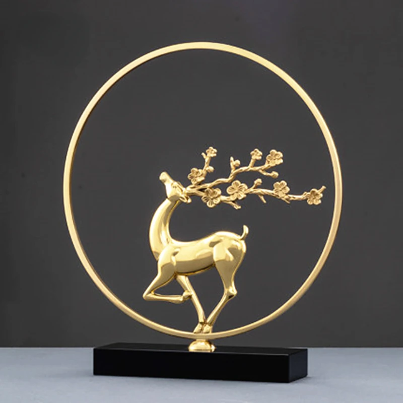 

Fuleide Luxury Antique Round Golden Sika Deer Brass Metal Crafts Office Home Decor Desktop Display Ornament