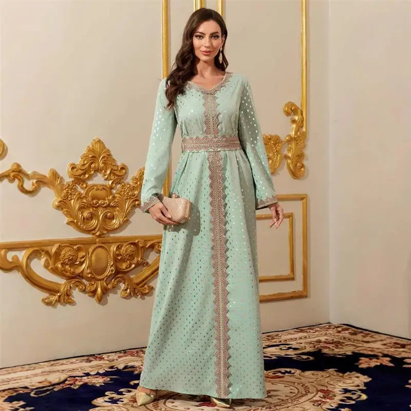 

New Middle East Women's Dr Arab Dubai Robe Cross-Border Long Sve V-Ne Gown Long Skirt Ethnic Women's Faion
