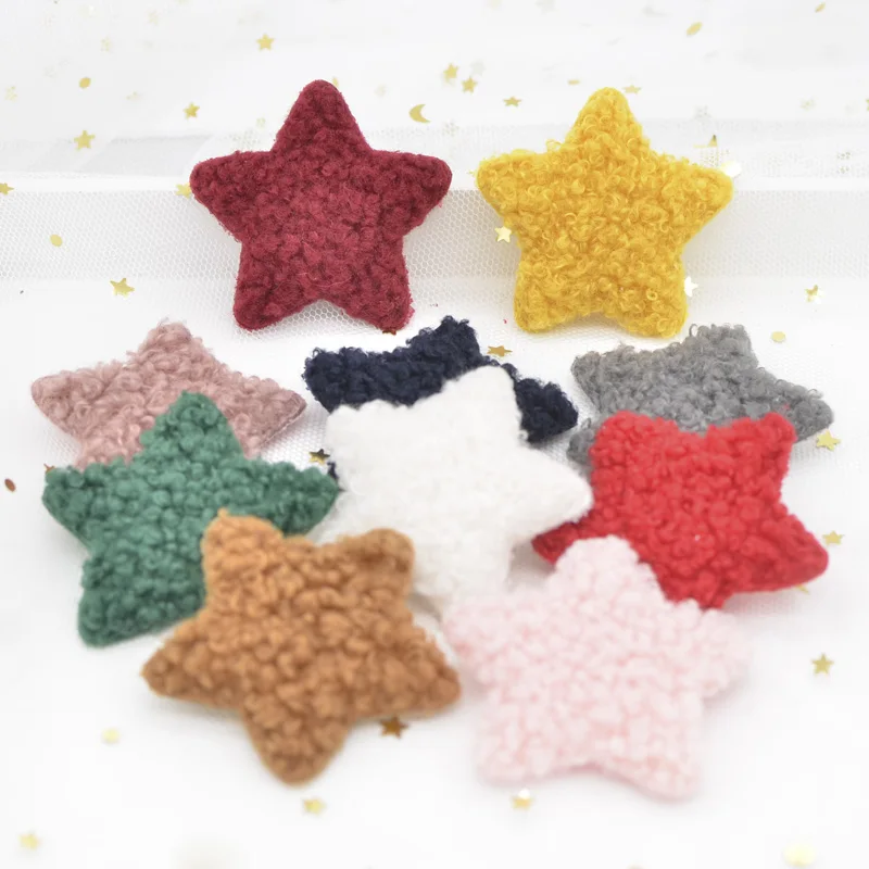 10Pcs Puffy Soft Teddy Plush Padded Patches Star Appliques for DIY Clothes, Crafts, Hat, Bag, Woolen Gloves, Socks Ornament