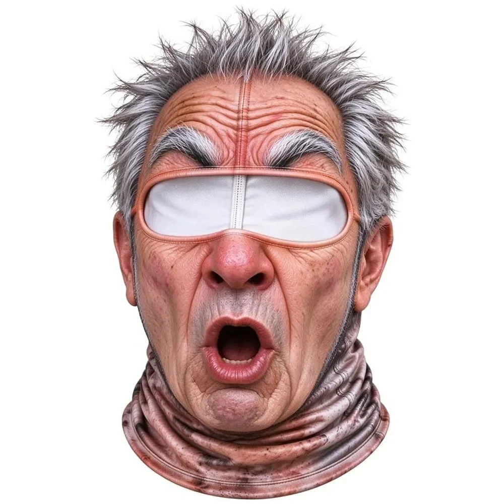 3D-geprinte balaclava met gezichtsmotief, volledige bedekking, ademend, met ooggaten, witte snor, elastische skimasker, capuchon