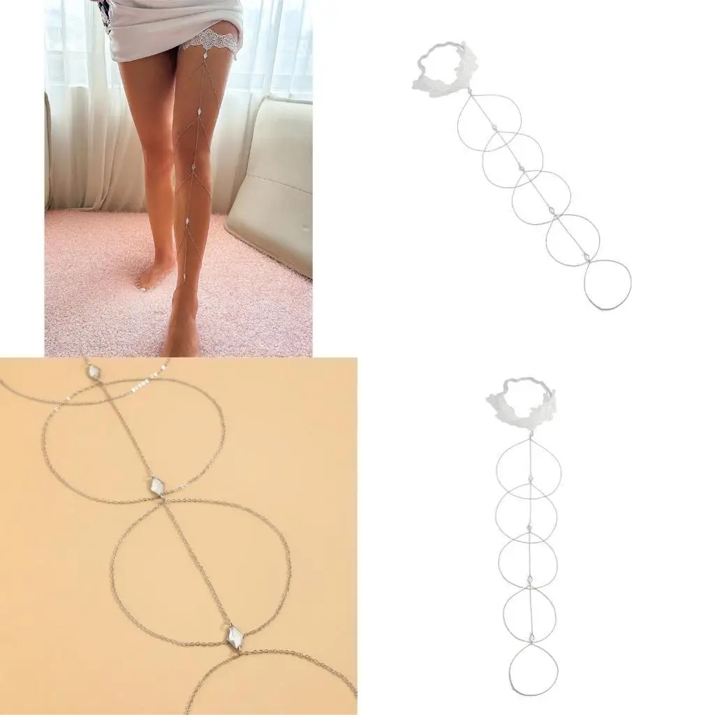 R1WE Rantai Renda Trendi Dekorasi Paha Rantai Manik Buatan Tangan Rantai Rumbai untuk Festival Musik dan Acara Kehidupan