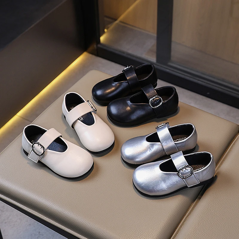 

Autumn Formal Wear Kids Shoes Elegant Leather Shoes For Girls Non-slip Soft Toddlers Mary Janes Baby Children Buckle Strap Flats