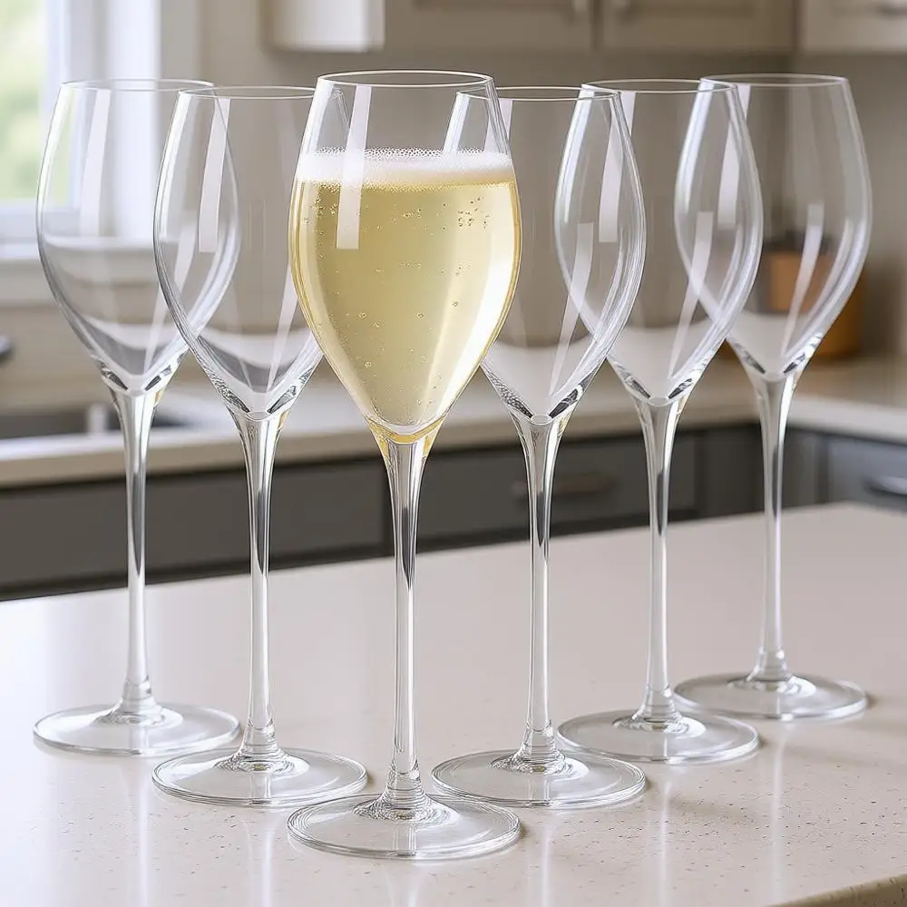 

Большие бокалы для шампанского Prosecco, набор из 6 штук, 280 мл, округлой формы, можно мыть в посудомоечной машине, сделано в Европе