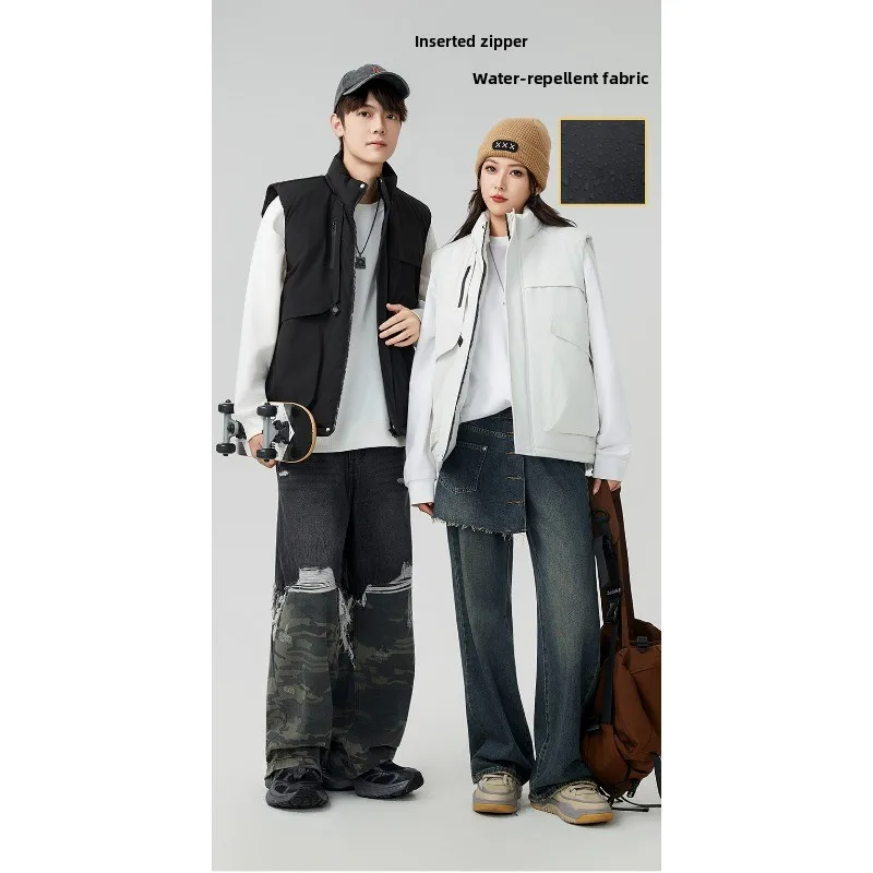 

Уличный рабочий жилет с большими карманами, осеннее и зимнее пальто с воротником-стойкой, утепленный жилет, новые модные пуховые куртки с хлопковой подкладкой