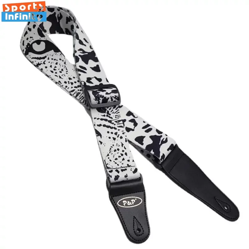 New Fashion Black White Guitar Strap Adjustable Printed  Acoustic Folk  Electric Guitar Strap Bass Ukulele Guitar Accessories