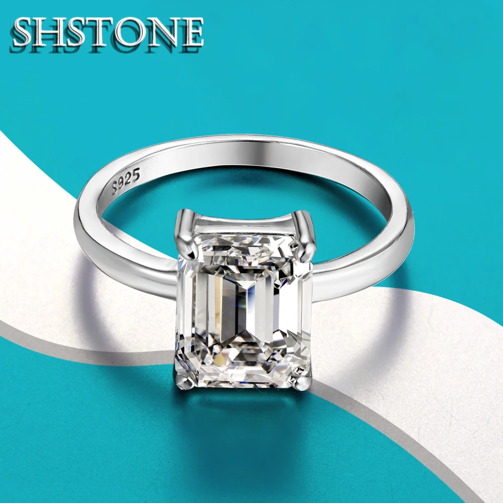 SHSTONE 8*10mm 4ct Moissanite Ring s925 Sterling Sliver White Gold D Color Diamond Rings For Women Wedding Band Engagement Gift