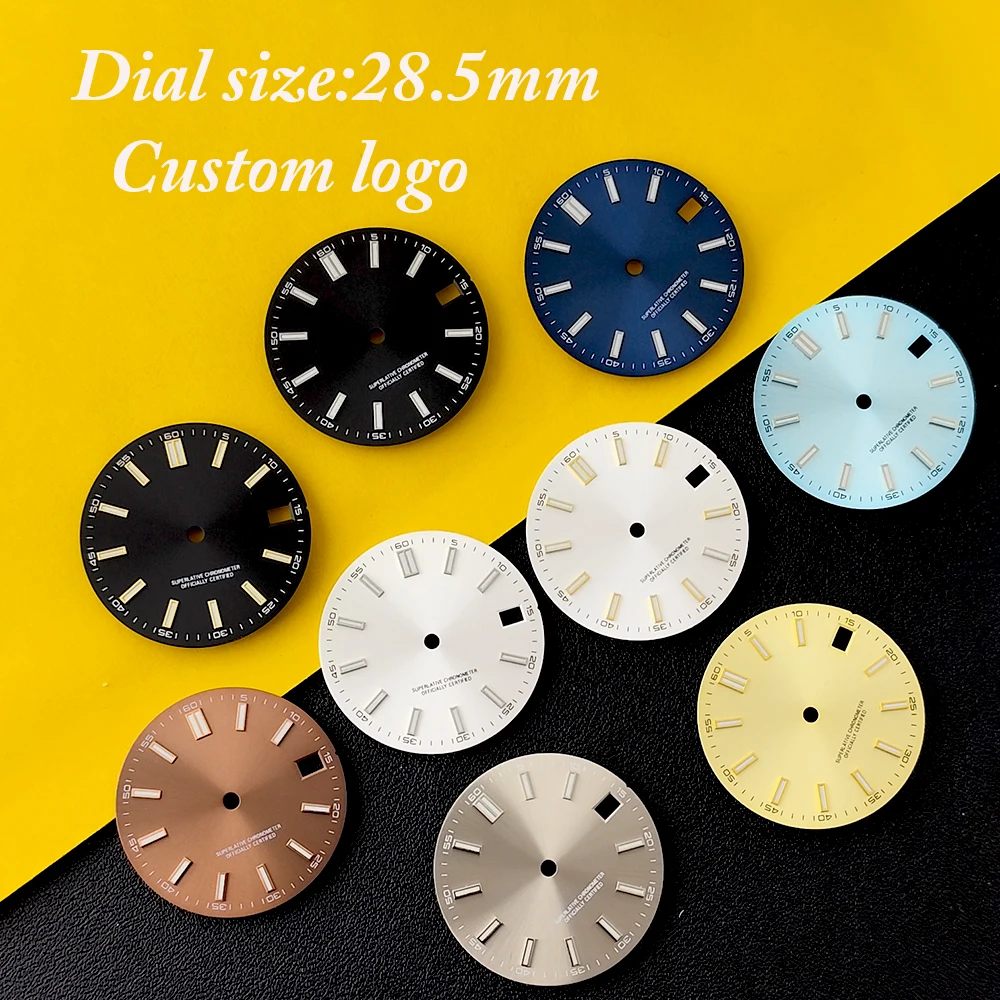 NH35 dial men's watch 28.5mm custom logo dial blue illuminated dial suitable for NH35 movement watch accessories