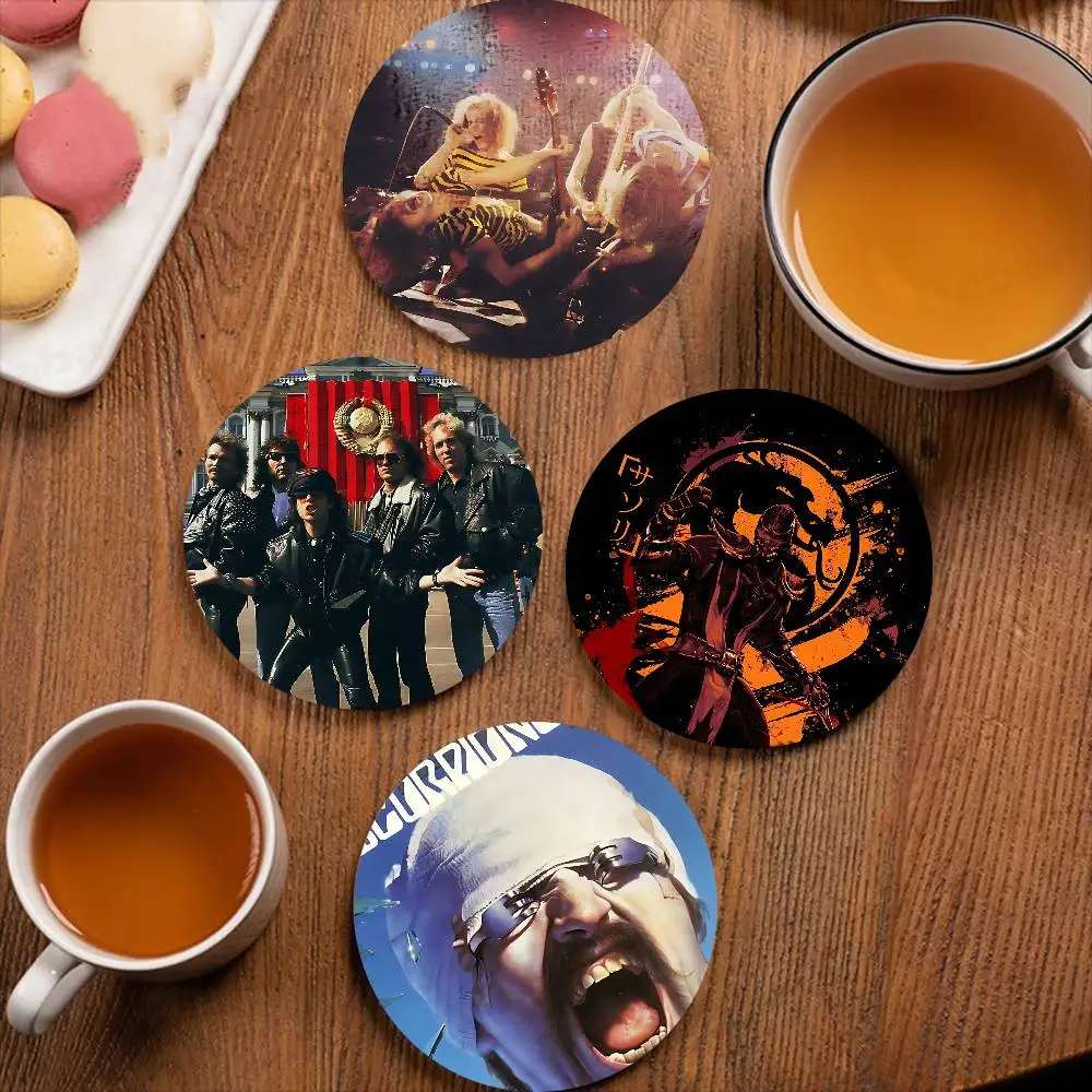 S-ScoRpiOns Band Retro Wooden Cup Mats Elements Colour Printing Cup Coasters Home Kitchen Decora Gifts