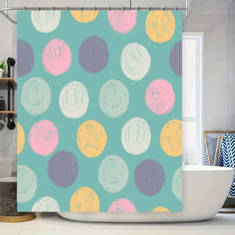 

Современный декор для ванной комнаты, занавеска для душа, синий, белый, желтый, розовый, фиолетовый, красочный, с круглым точечным принтом, водонепроницаемая ткань, комплект 72 x 84 дюйма