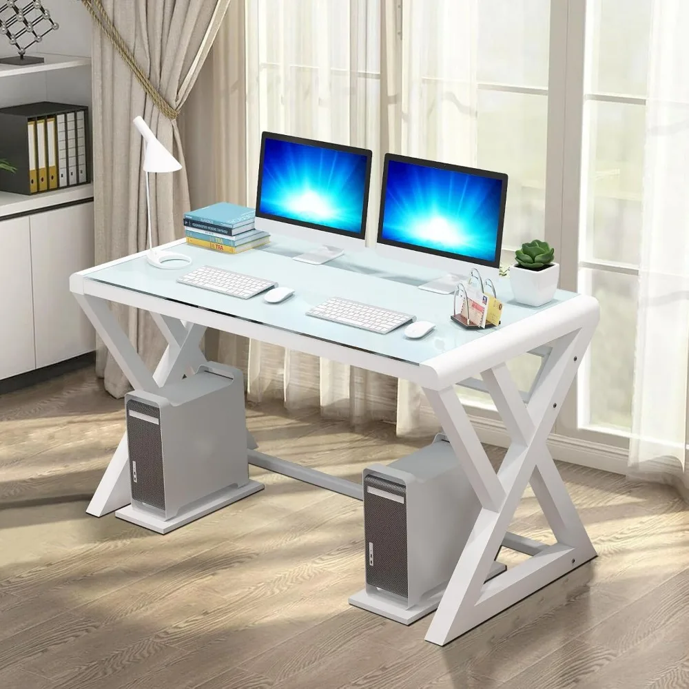 유리 컴퓨터 책상, 탄소강 프레임과 유리 상판을 갖춘 현대적인 컴퓨터 책상, 홈 오피스 책상 컴퓨터 테이블 연구용