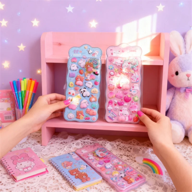 HUAHUA2026 NEUES DIY-Scrapbook-Aufkleber-Set, 3D-Scheß-Pfirsich-Tier-Design für Tagebuch-Dekoration, niedliches Stressabbau-Bastelzubehör