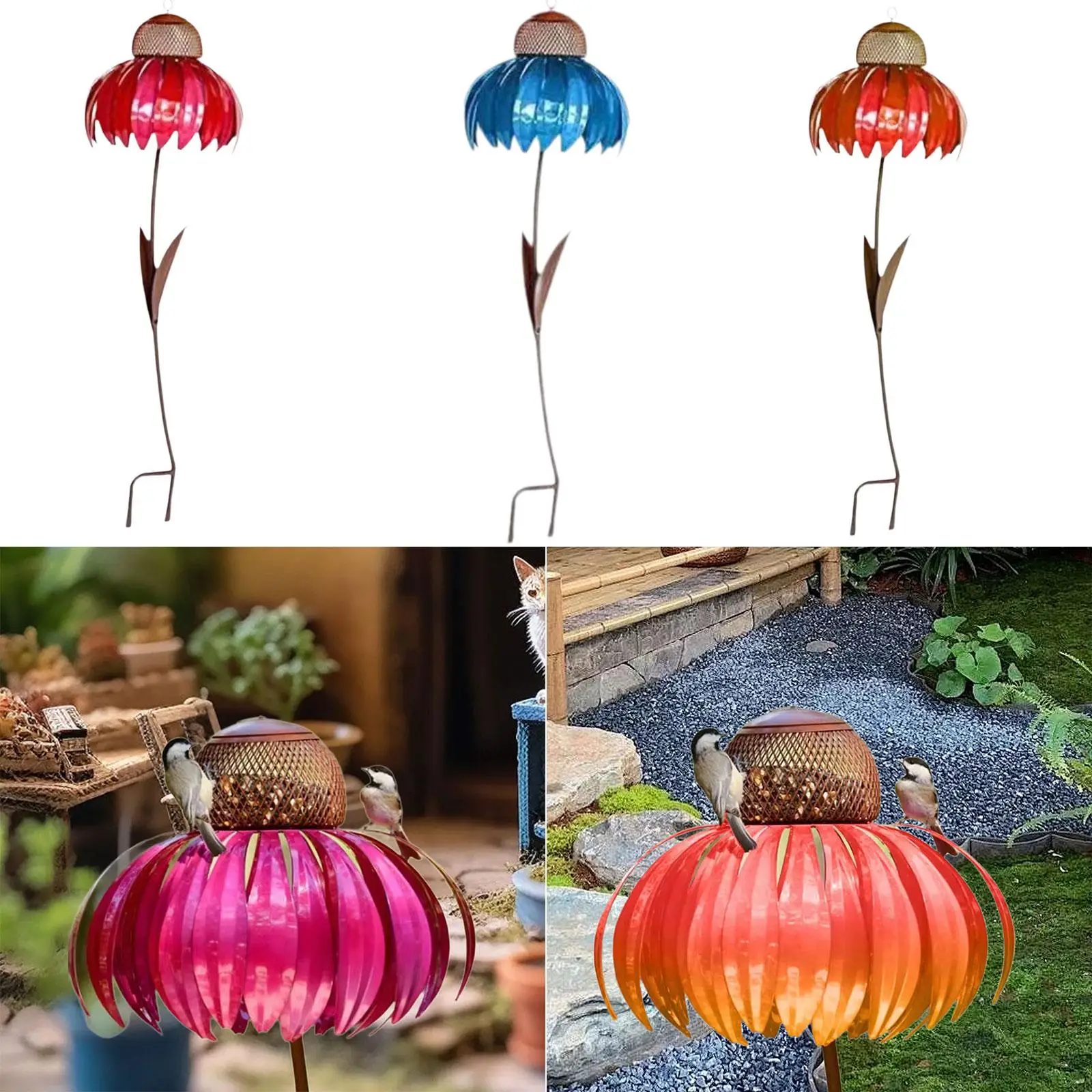 Bird Feeder Rainproof Humming Bird Feeder Flower Garden Stake Nut Feeder for Deck Fence Courtyard Porch Attracting Bird Wildbird