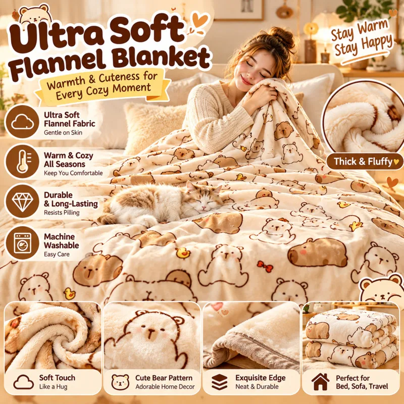 Capybara 12kg Thick Plush Blanket Heavy Weight Fleece Bedding Warm Soft Double Layer Coral Velvet Throw Sofa Cover Home Decor