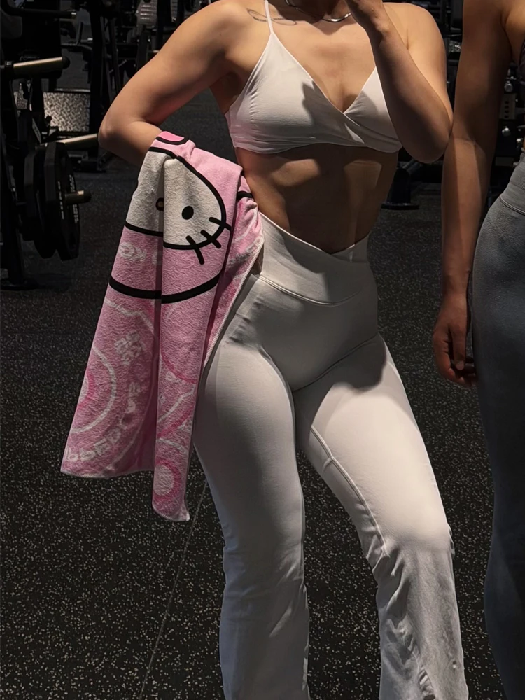 Vision Flares Damen Nahtlose Gym-Yoga-Hose mit hohem Kreuzbund, modische Sportleggings, Fitness-Workout-Hose mit weitem Bein – Detail 13