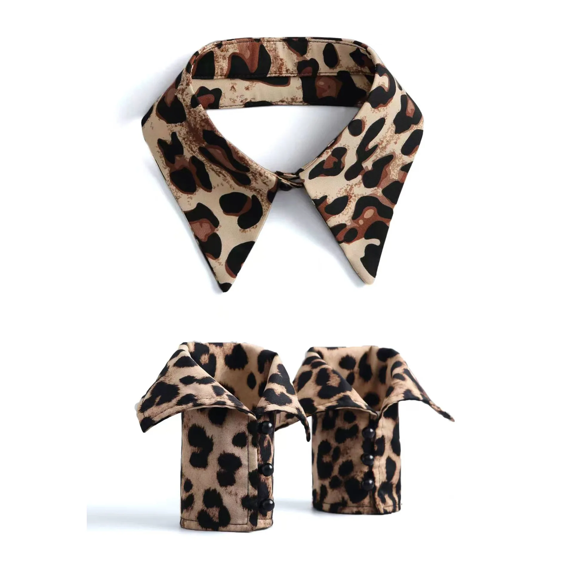 Womens Leopard Print Pointed Collar Shirt Fake Collar and Fake Sleeve Cuff Fashionable Suits Lapel Detachable Collar Decoration