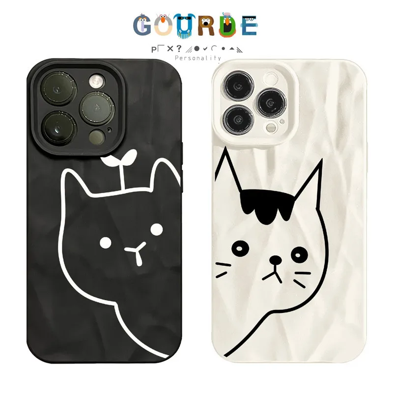 Gourde Funny Cute Cat Matching Couple Set Pleats Phone Case for IPhone 16 15 14 12 13 11 Pro Max IP 7 8 Plus Iphon X XS XR XsMax