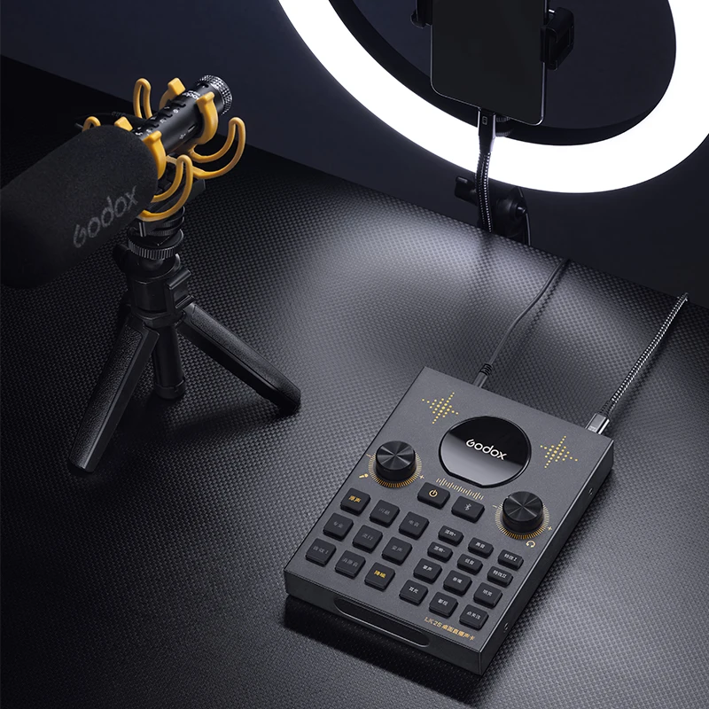 GODOX การ์ดเสียง LK2S ไมโครโฟน, การ์ดเสียงภายนอกสำหรับโทรศัพท์มือถือคอมพิวเตอร์ยูเอสบีไมโครโฟนบันทึกเสียงอุปกรณ์สตูดิโอ