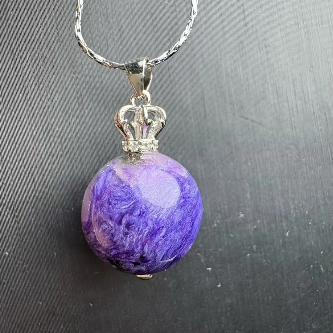 

1Pc Fengbaowu Natural Charoite Pendant Square Rectangle Shape 925 Sterling Silver Reiki Healing Stone Jewelry Gift For Women Men