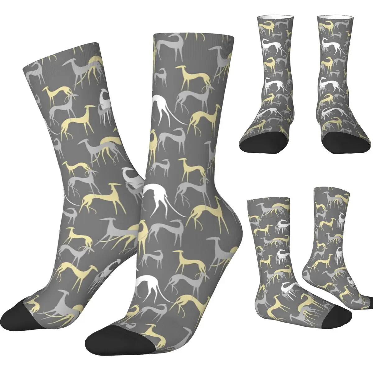 Crazy Design Sighthounds Basketball Socks Greyhound Whippet Dog Polyester Middle Tube Socks for Unisex