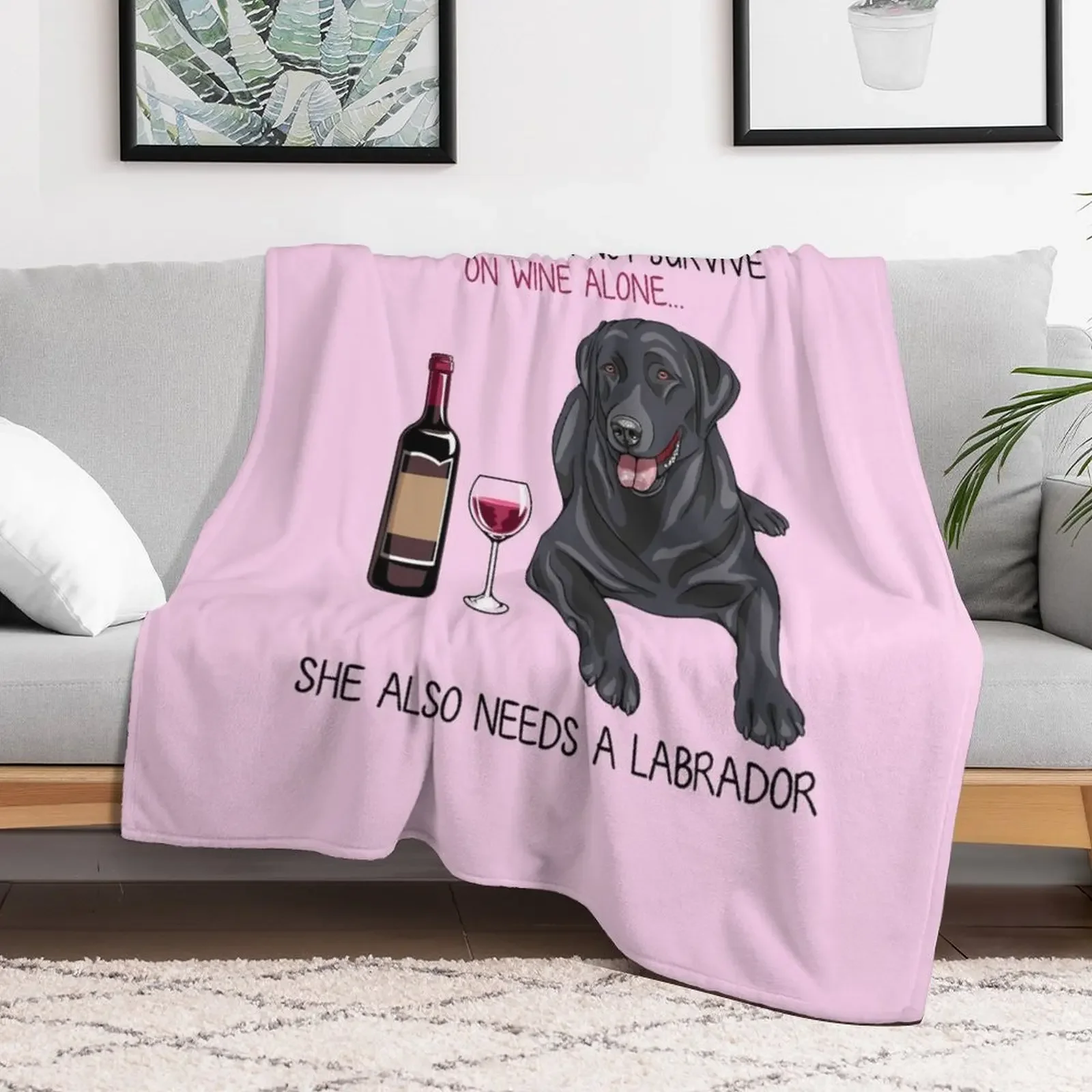 Labrador and wine Funny dog Throw Blanket Portable Lightweight Blanket for Travel Camping